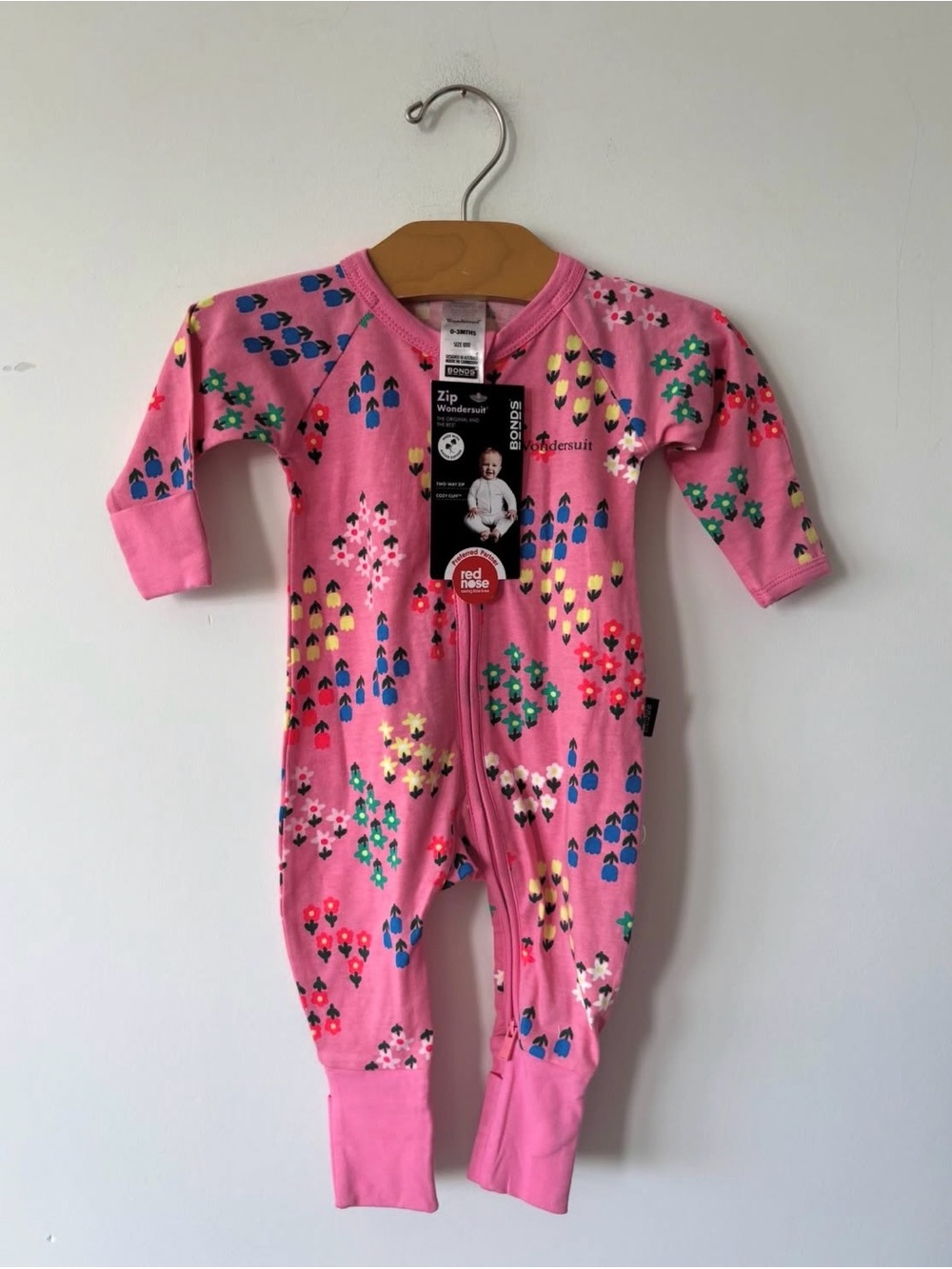 Bonds Pink Floral Zip Front Footed Onesie